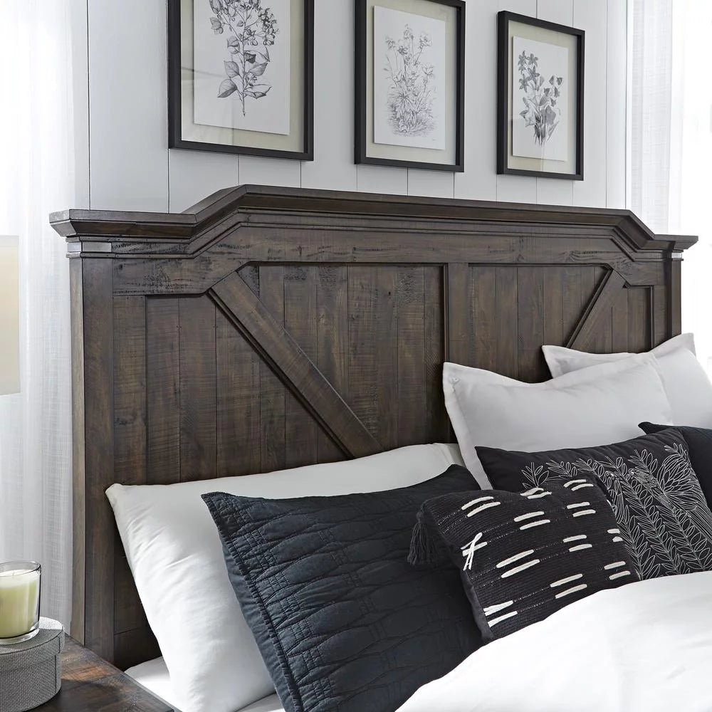Rustic Brown Wood Queen Panel Headboard J929