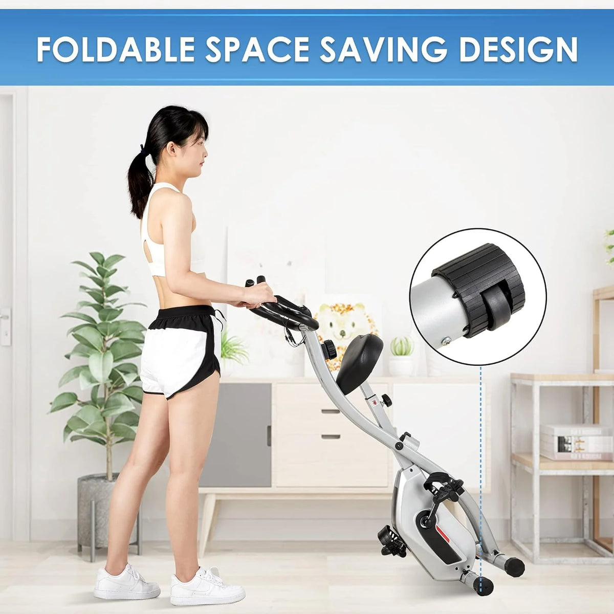 Folding Stationary Exercise Bike with LCD Monitor S989