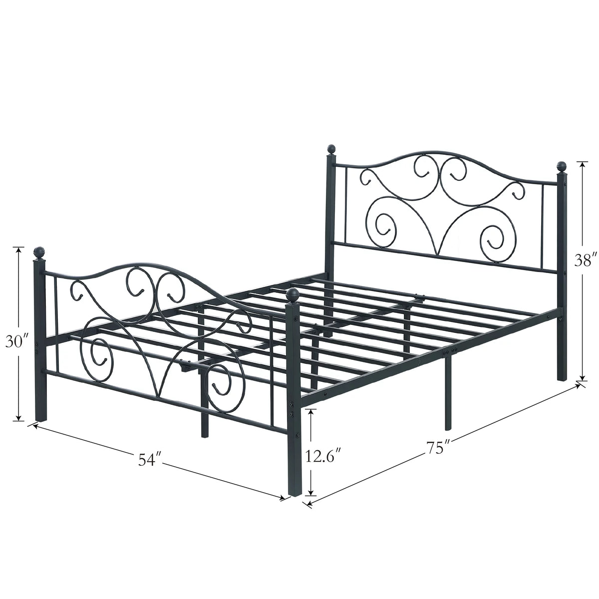 Metal Platform Bed Frame with Victorian Headboard and Footboard, Full Size, Black F463613