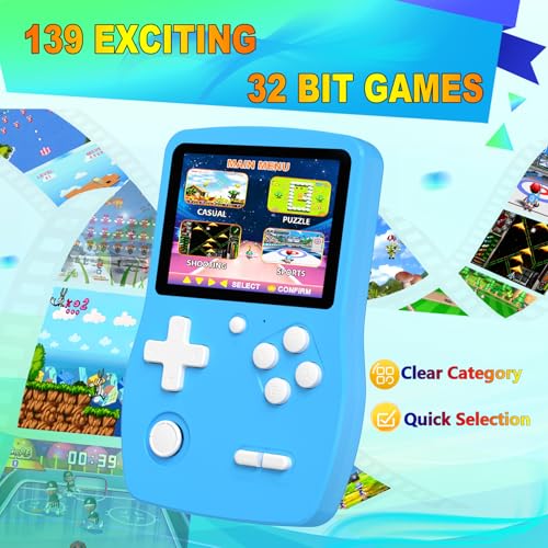Blue Handheld Games with 3.0" IPS Screen and Rechargeable Battery B856