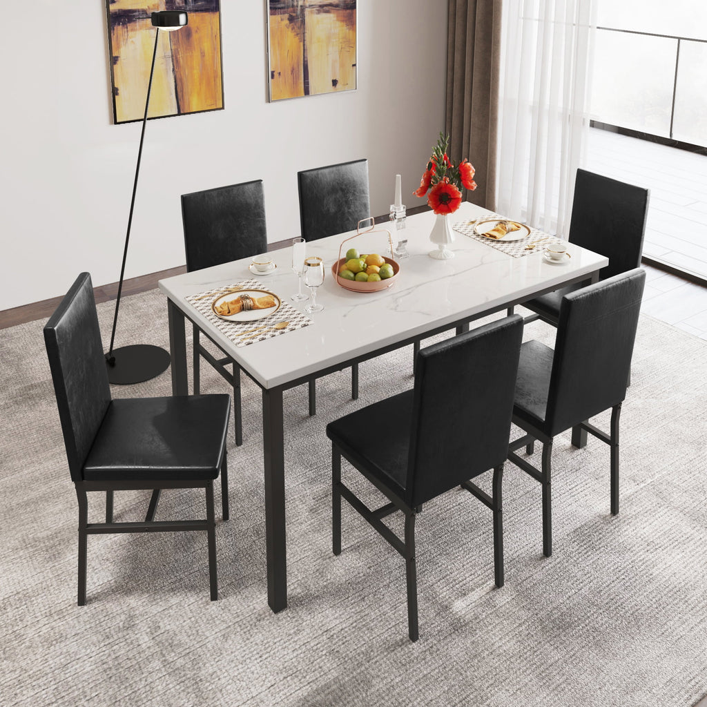 7 Piece Faux Marble Dining Table & Chair Set S800