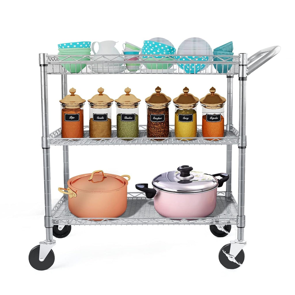 3 Tier Rolling Utility Cart with Wire Shelving M209529