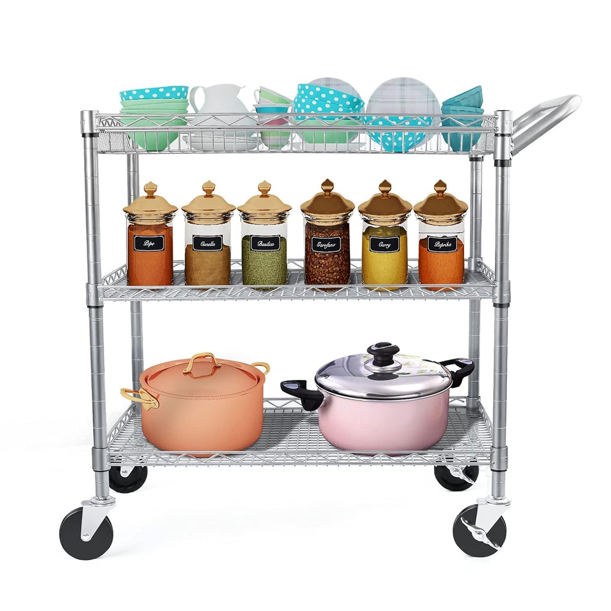 3 Tier Rolling Utility Cart with Wire Shelving M209529