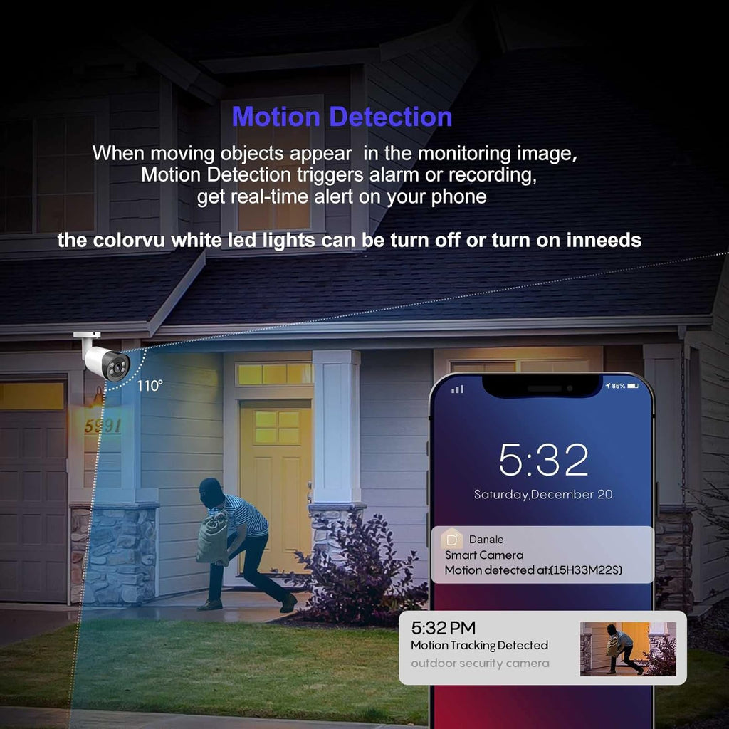 8MP Colorvu POE IP Camera with Mic, 4K Outdoor Bullet Security with 98ft Full Color Night Vision, 2.8 mm Fixed Lens, IP67 W603213