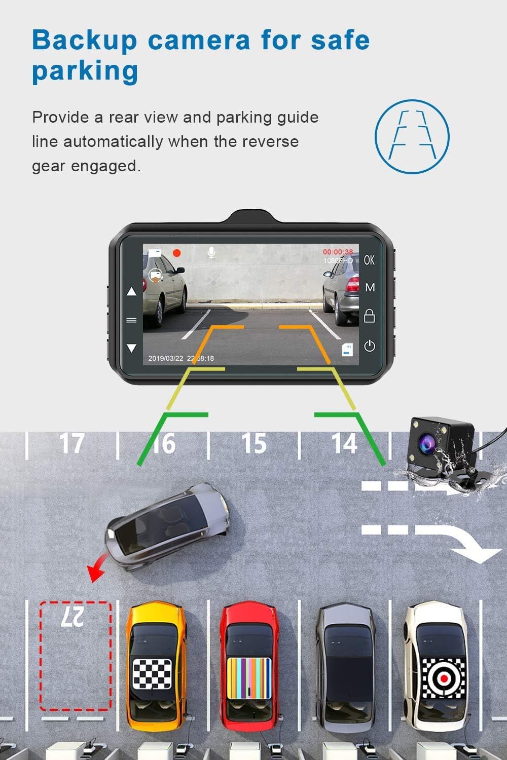 3 inch Full HD 170° Wide Angle Front and Rear Dash Cam C5111