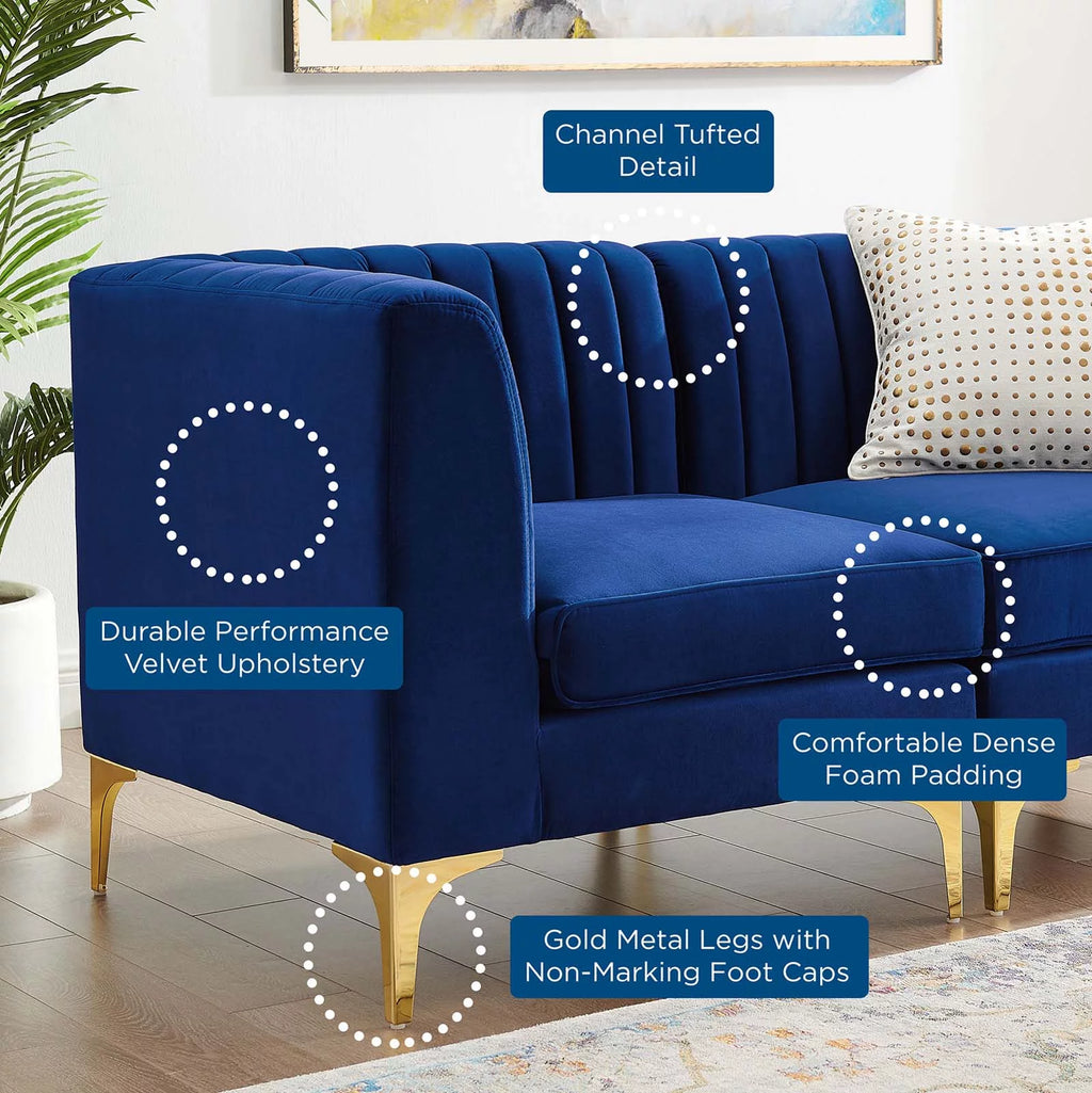 Blue Navy Velvet Tufted Loveseat Sofa F49732