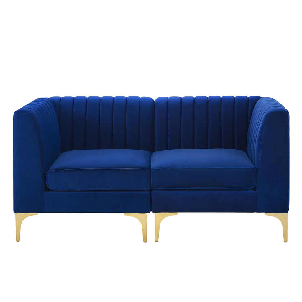 Blue Navy Velvet Tufted Loveseat Sofa F49732