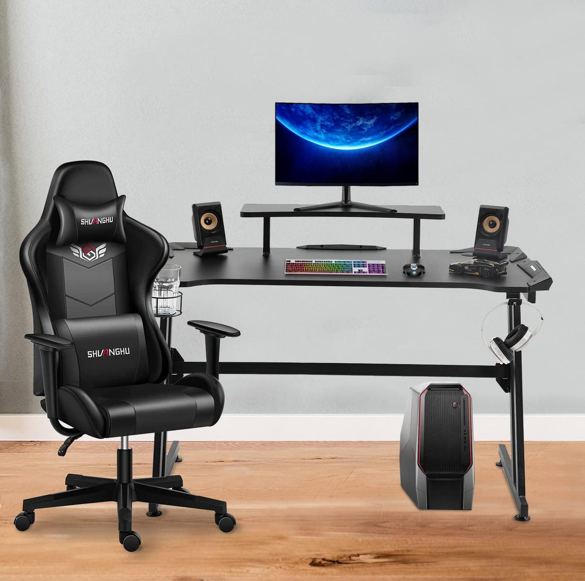 Black 47 Gaming Desk with Monitor Stand E8370