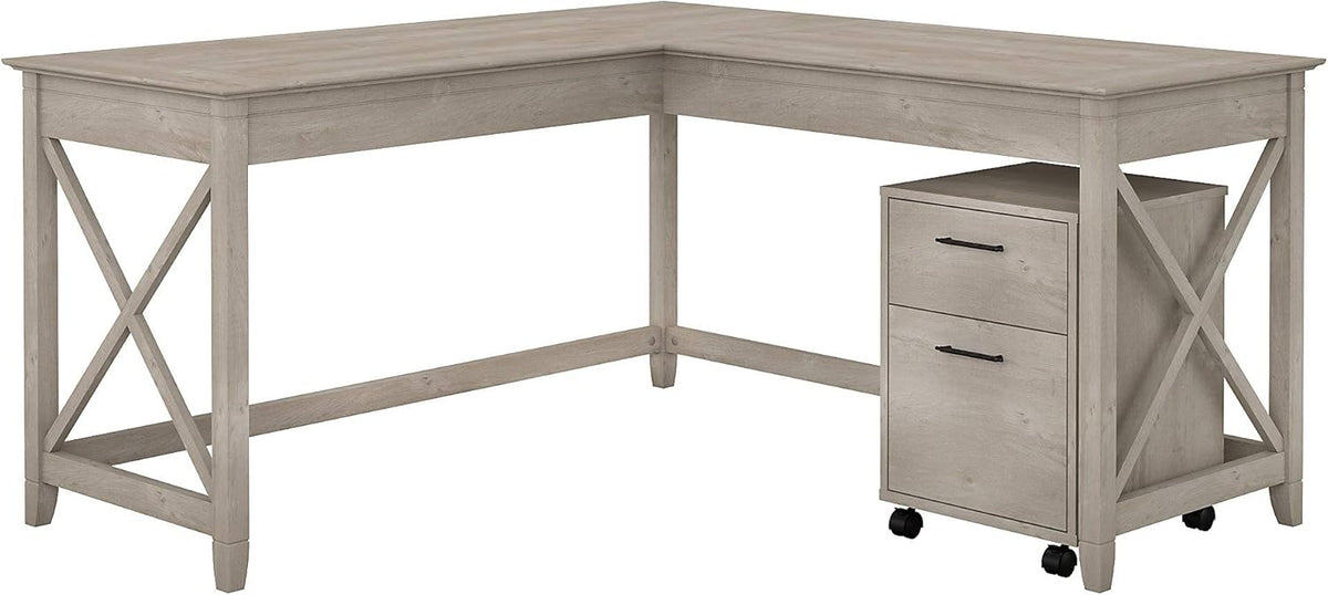 60W L Shaped Desk with Mobile File Cabinet Y64219