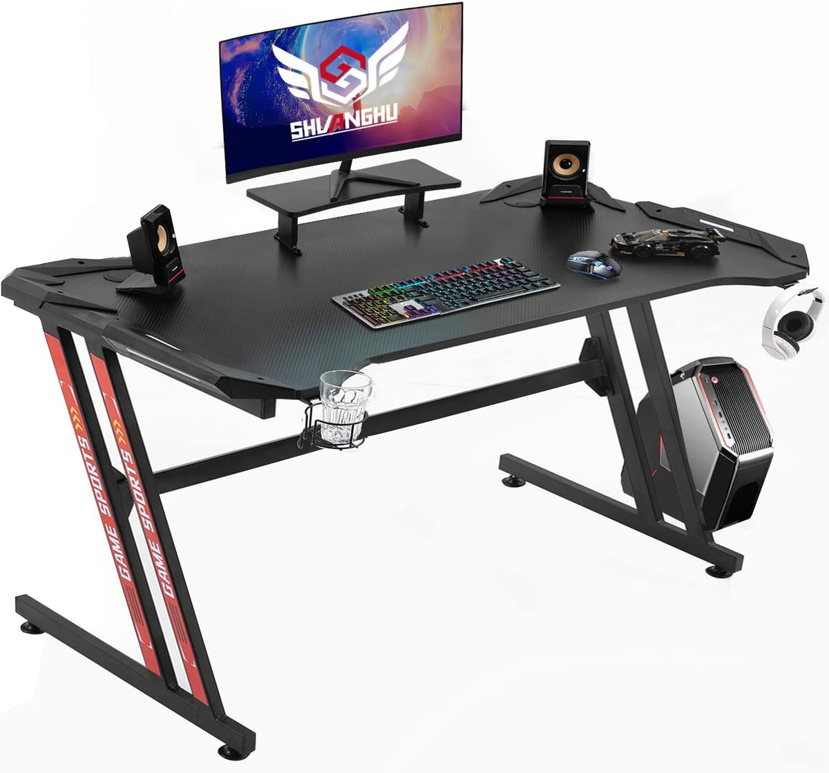 Black 47 Gaming Desk with Monitor Stand E8370