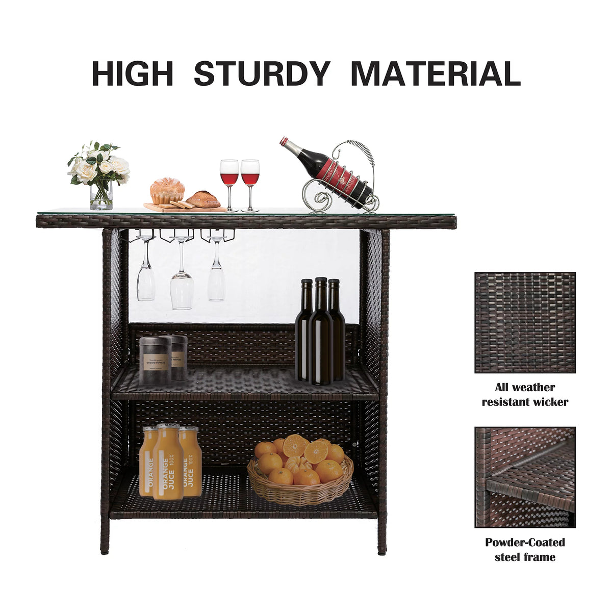 Outdoor Patio Rattan Wicker Bar Counter Table Tempered Glass Tabletop T4014