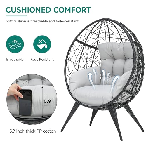 Large Wicker Egg Chair with Stand and Cushion Z218599