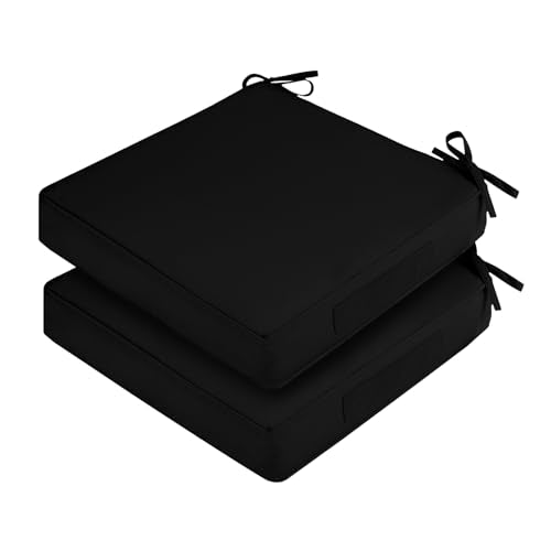 Waterproof Outdoor Chair Cushions Set of 2, Square 19 x 19 with Ties and Removable Covers W68138