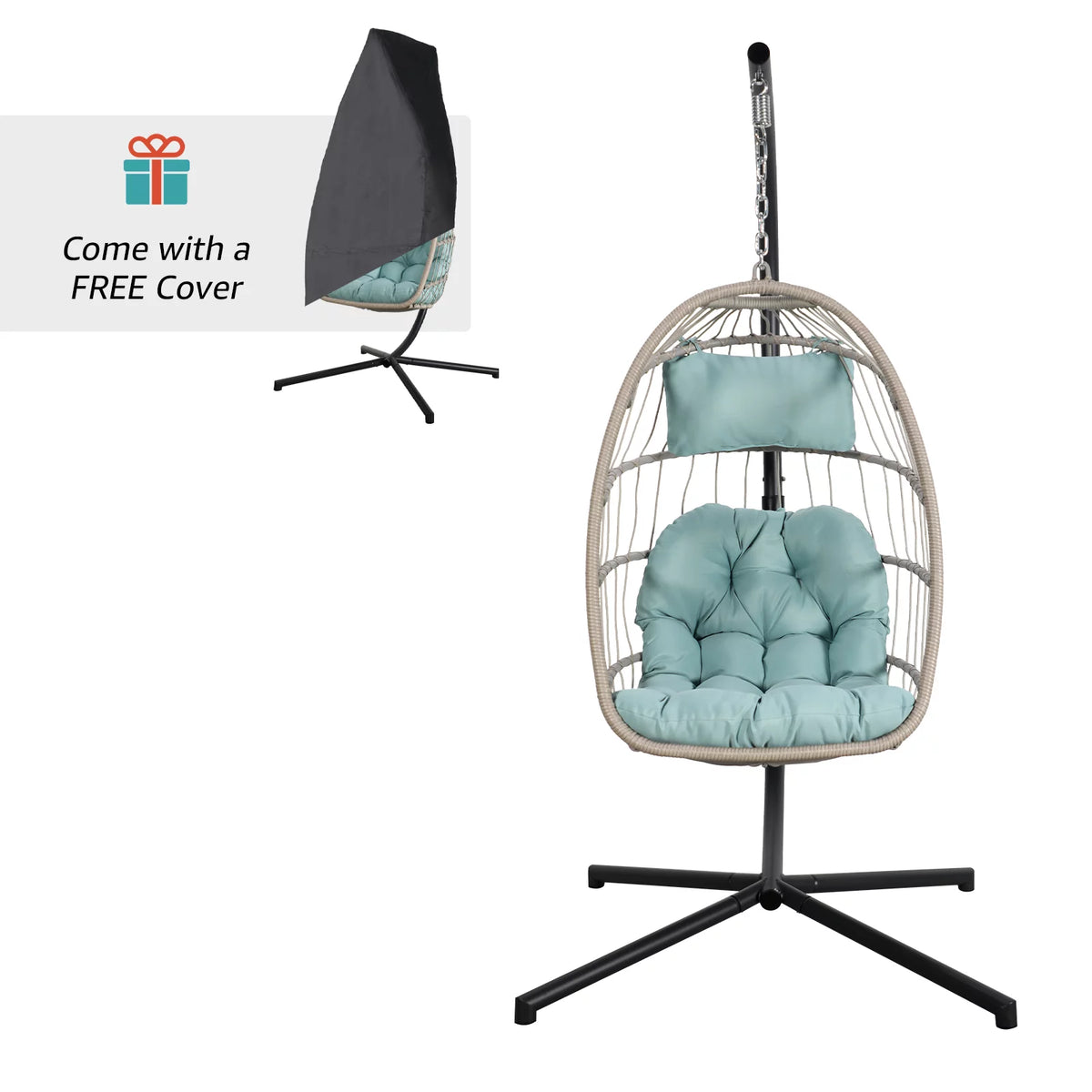 Baby Blue Wicker Egg Chair with Stand and Cover C61650