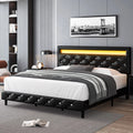 Queen Size LED Upholstered Platform Bed Frame with Adjustable Headboard Q166
