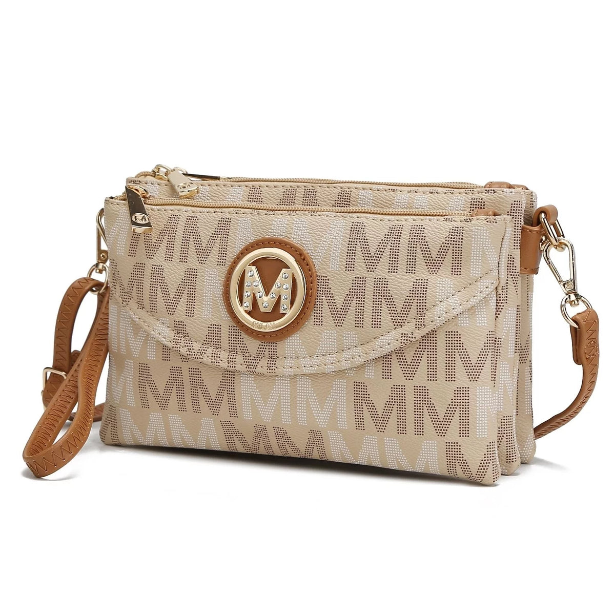 Beige Monogram Crossbody Handbag P1095