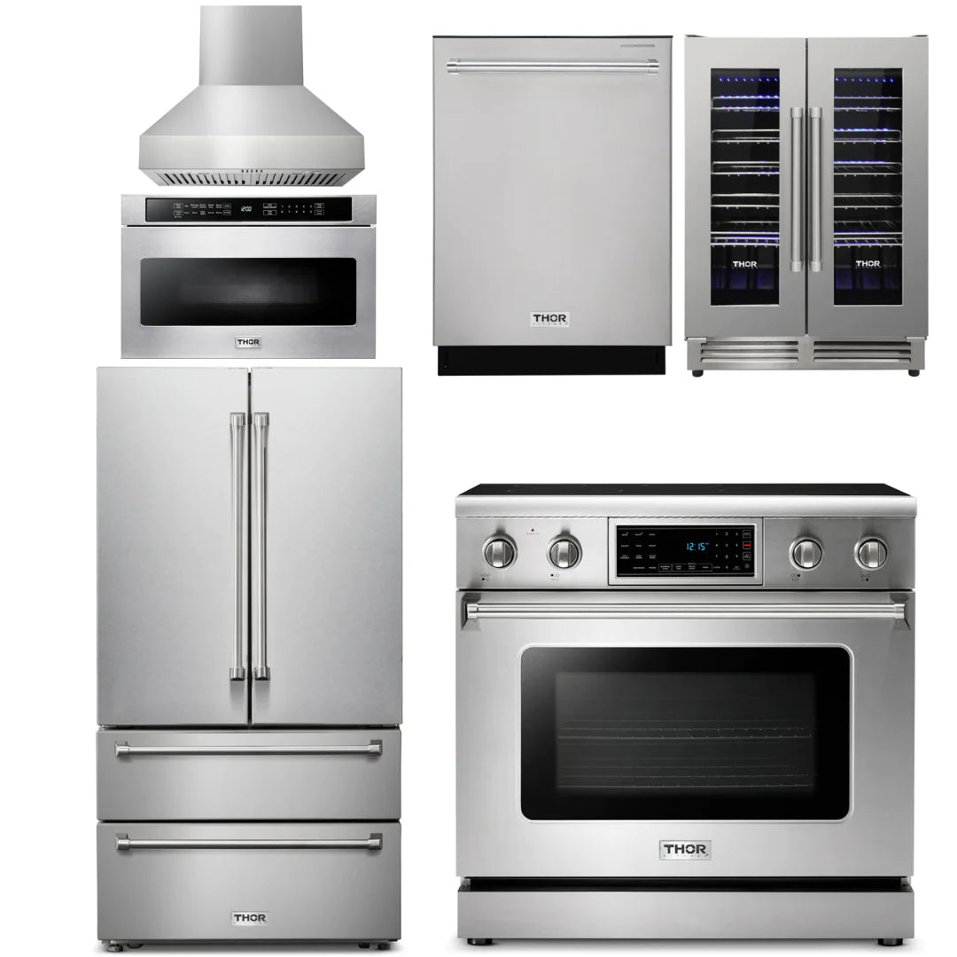36 Electric Range, Range Hood, Microwave, Refrigerator, Dishwasher, Wine Cooler J6201