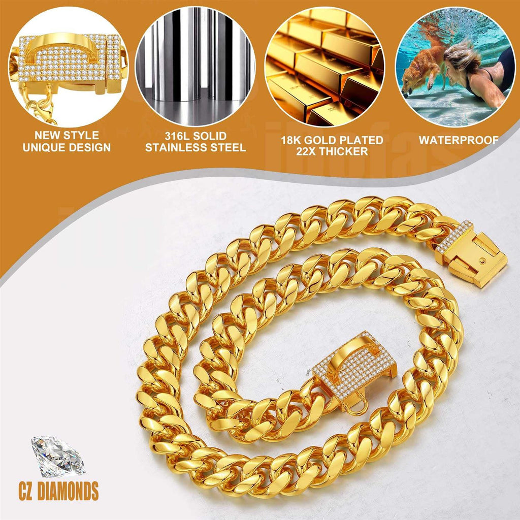 Gold Chain Dog Collar Stainless Steel W82110