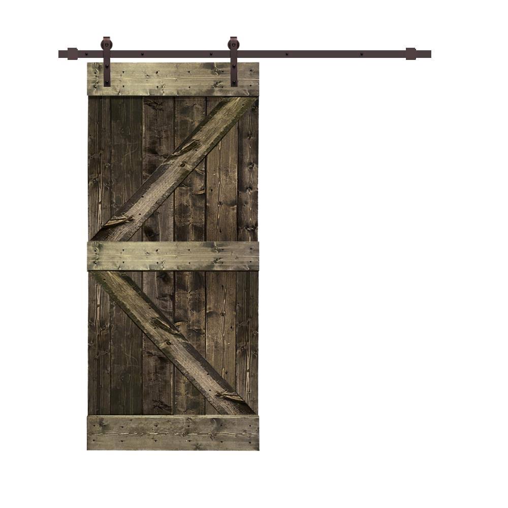 Stained Wood Sliding Barn Door with Hardware Kit K375