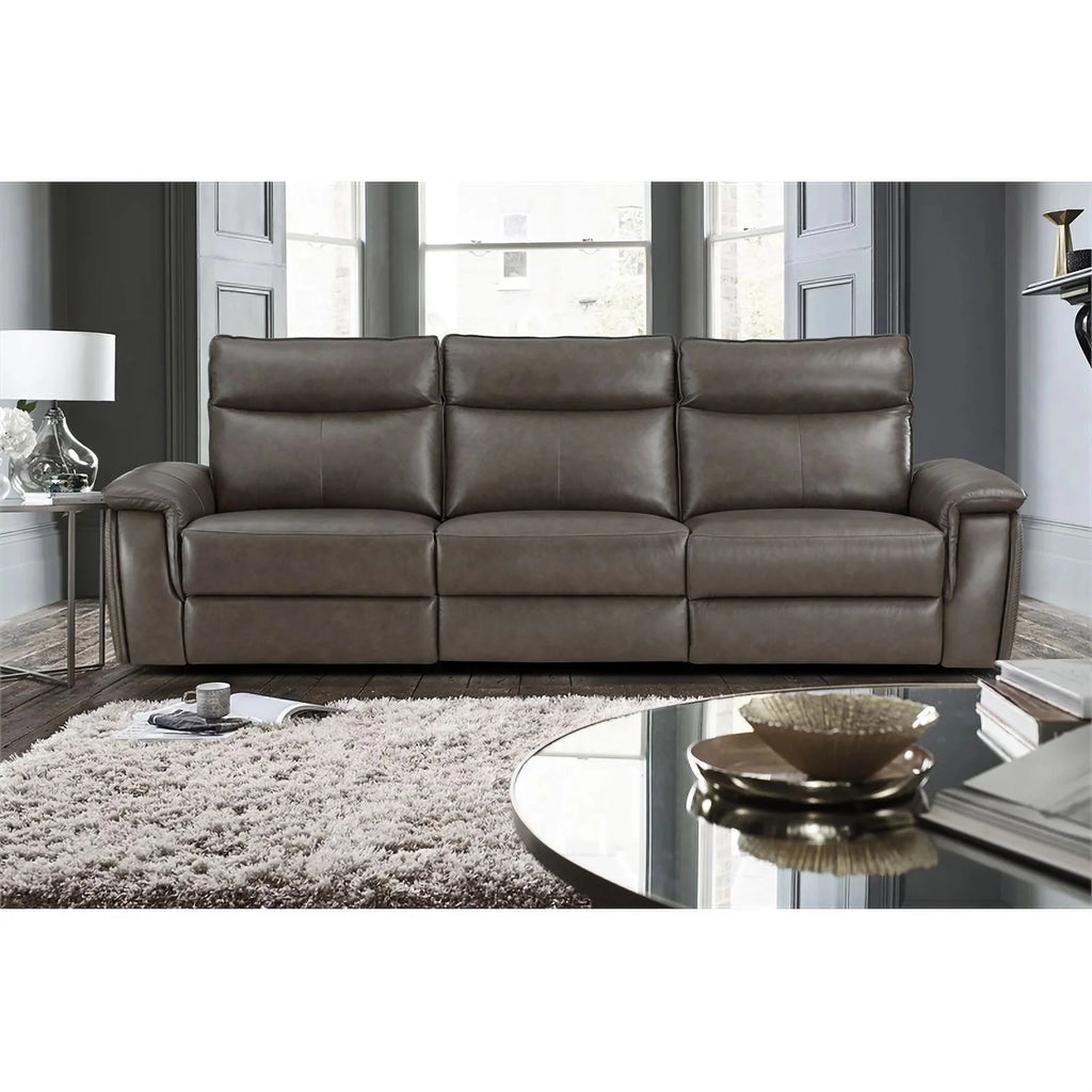 Brown Leather Double Reclining Sofa with Headrests C163