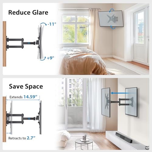 Full Motion TV Monitor Wall Mount Bracket Articulating Arms Swivel Tilt for 13-42 Inch LED LCD Flat Curved Screen TVs H9836