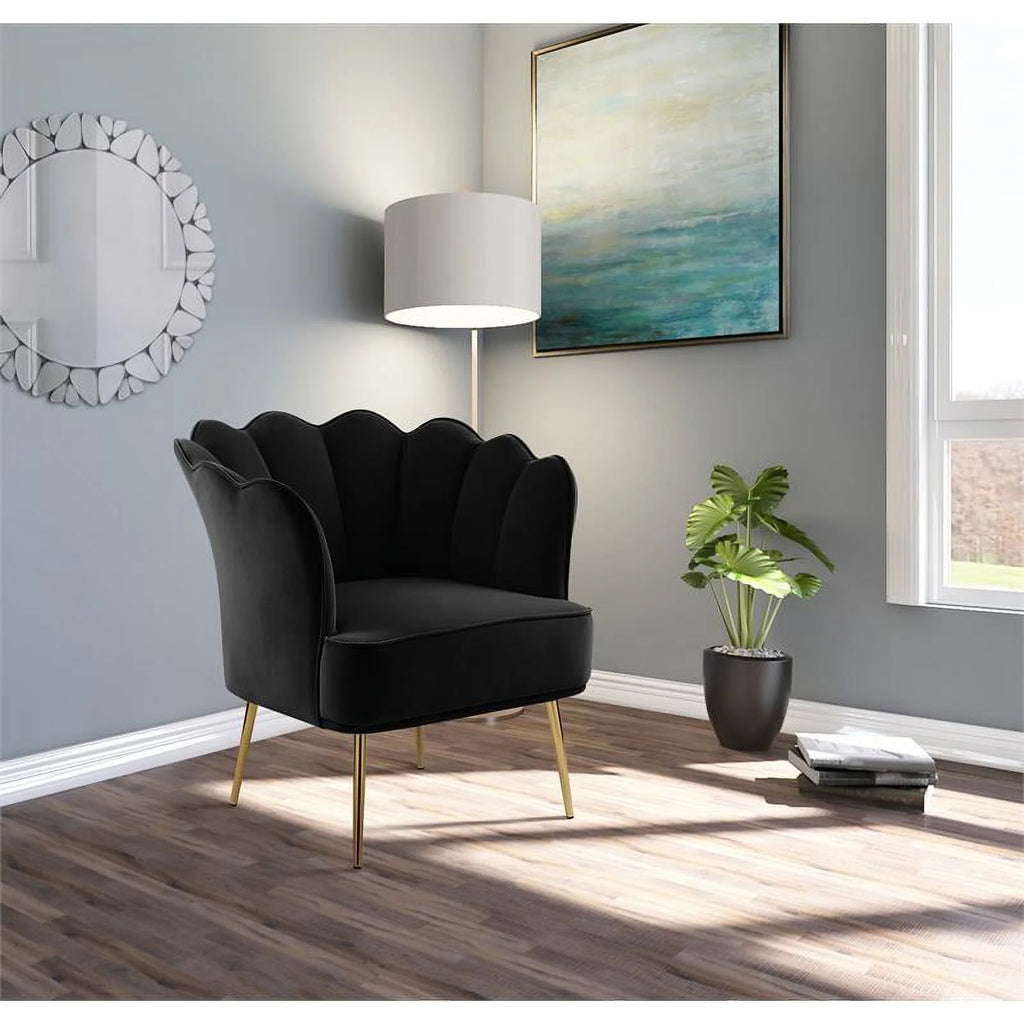 Black Velvet Accent Chair with Gold Iron Legs B4772