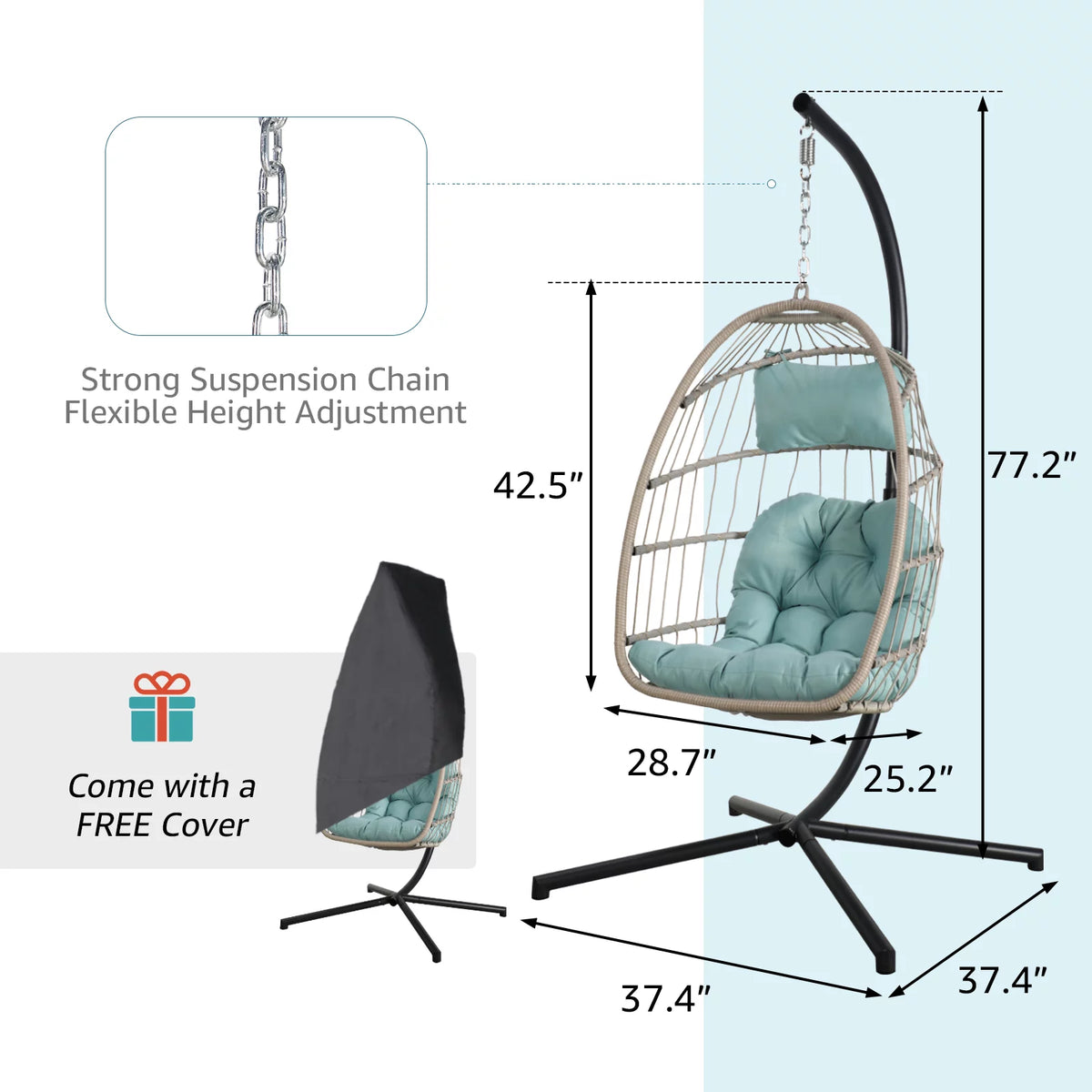 Baby Blue Wicker Egg Chair with Stand and Cover C61650