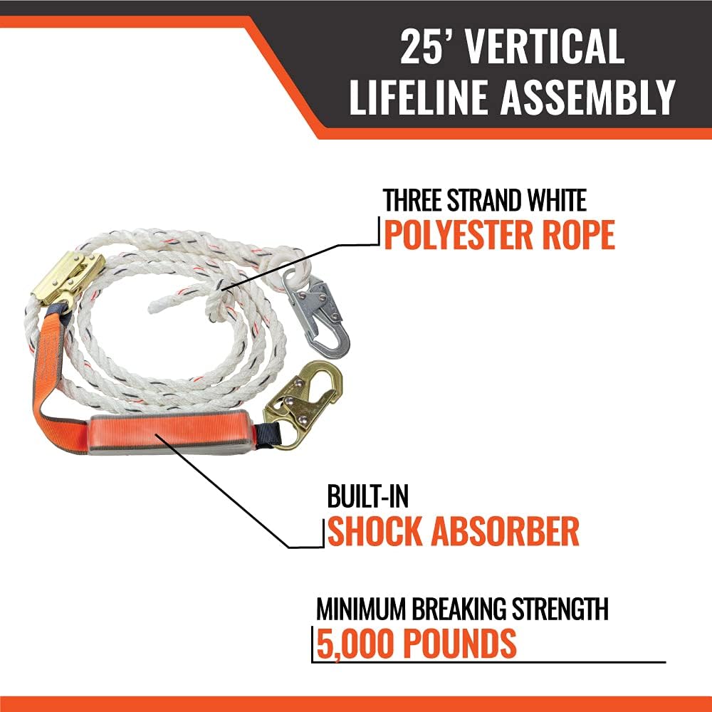 25’ Vertical Lifeline Assembly with Shock Absorber and Extension Lanyard X86912