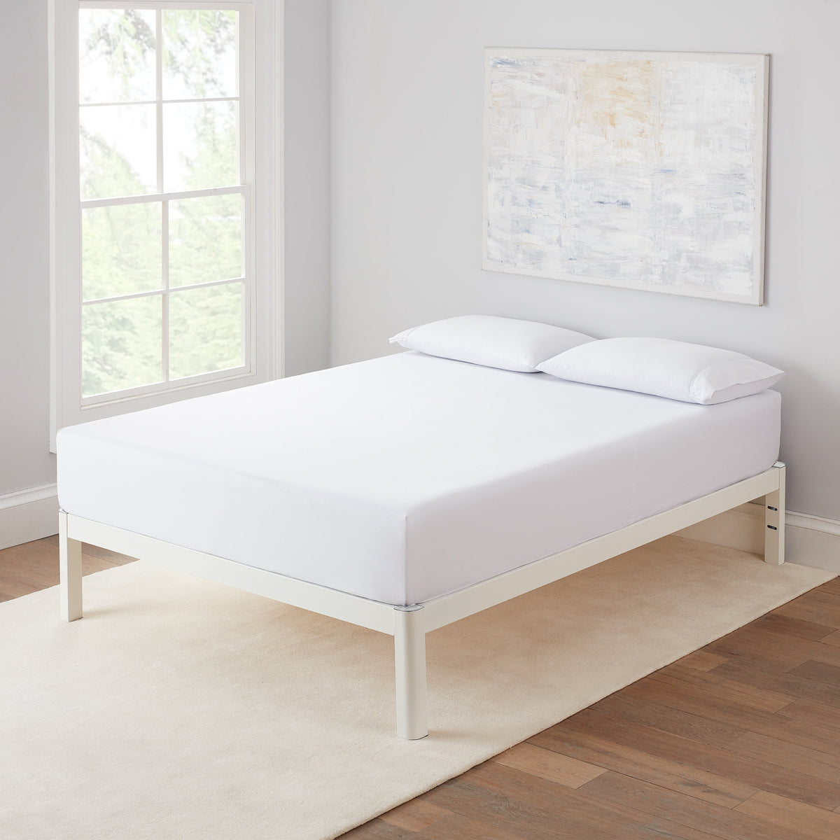 Queen Wood Slat Metal Platform Bed Frame J47507