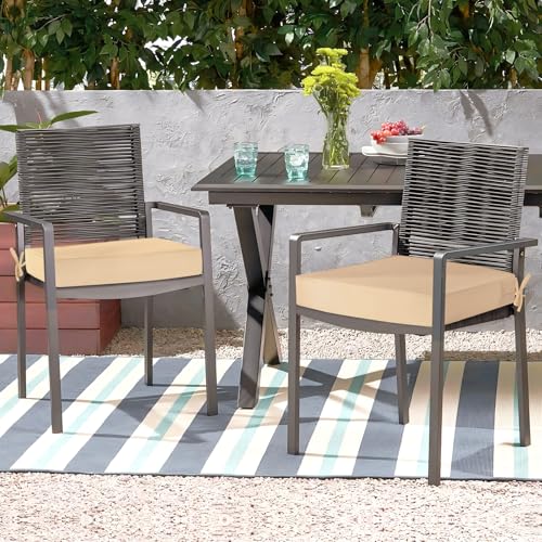 Waterproof Outdoor Chair Cushions Set of 2, Square 19 x 19 with Ties and Removable Covers W68138