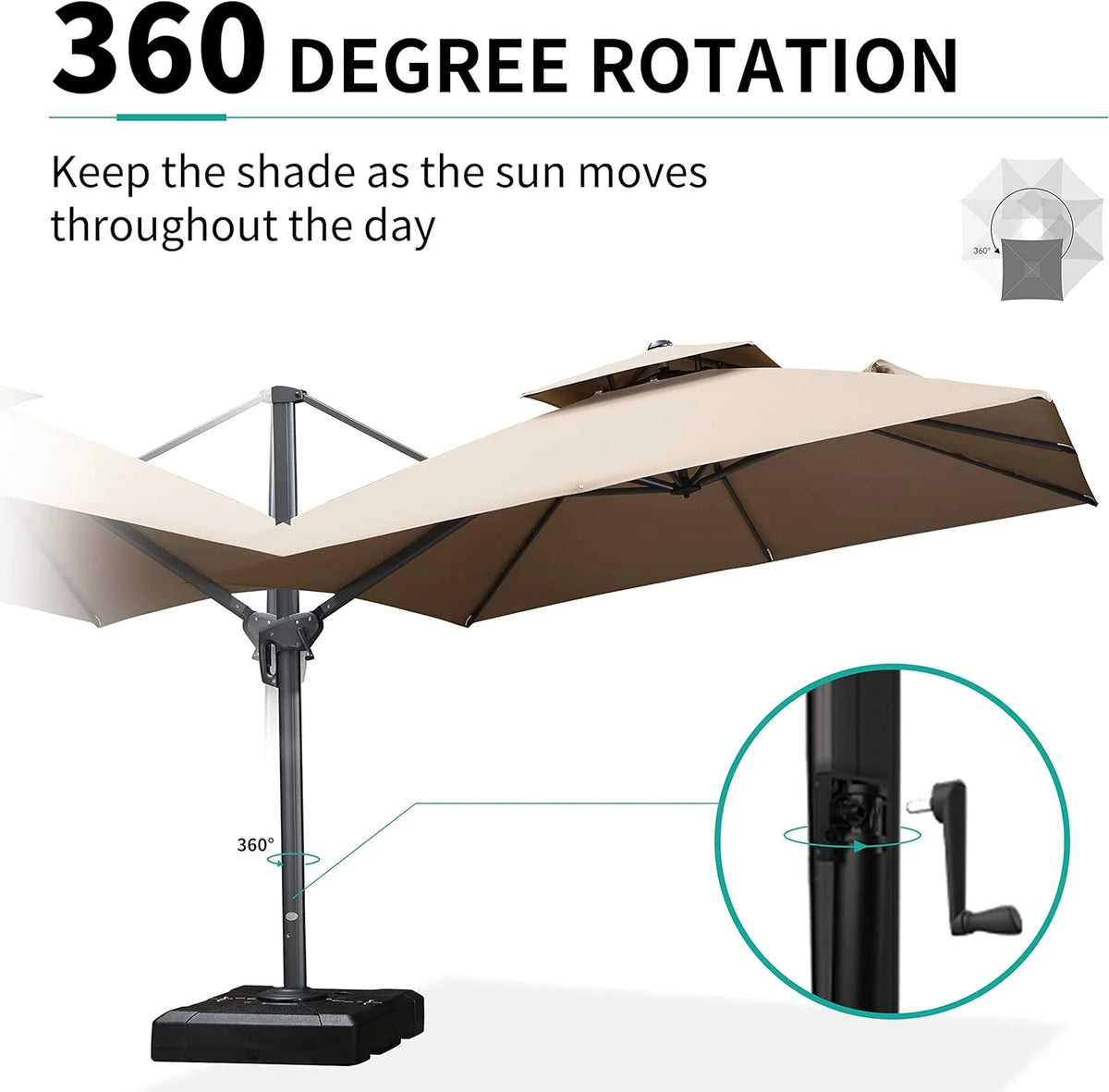 12FT Square Cantilever Patio Umbrella with 360° Rotation Tilting N781