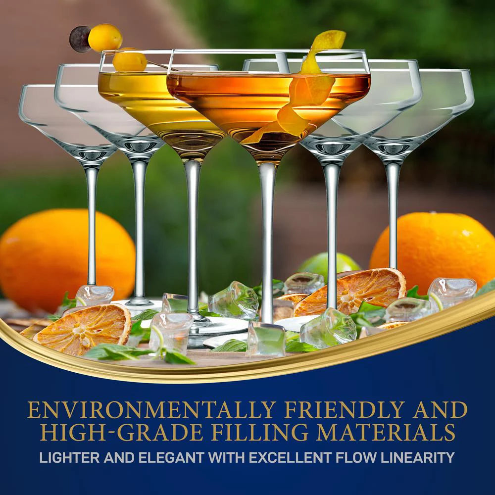 6 Sets of Crystal Martini Glass, Ultra Clear, 100% Hand Blown, Dishwasher safe N102
