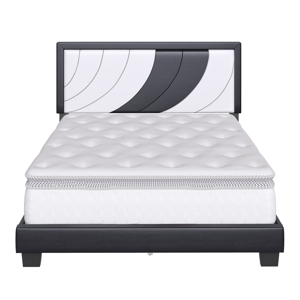 Queen Black Gray Faux Leather Platform Bed M489