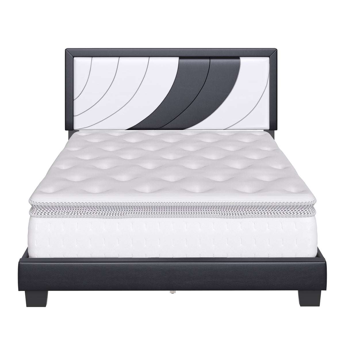 Queen Black Gray Faux Leather Platform Bed M489