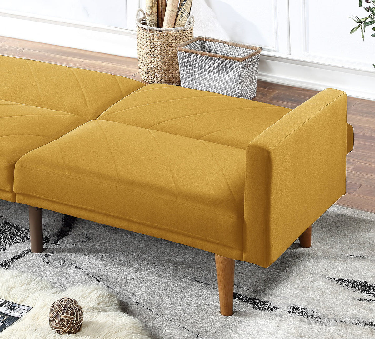 Mustard Linen Like Fabric Convertible Sofa Couch C445825
