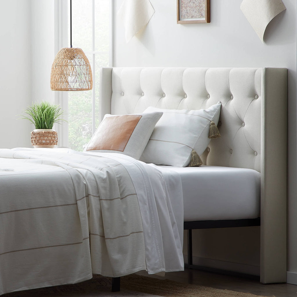 King Cal King Cream Upholstered Headboard T25847