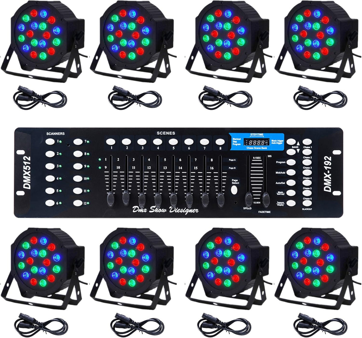 8 pcs RGB Par Can Stage Lights with Remote Z1491
