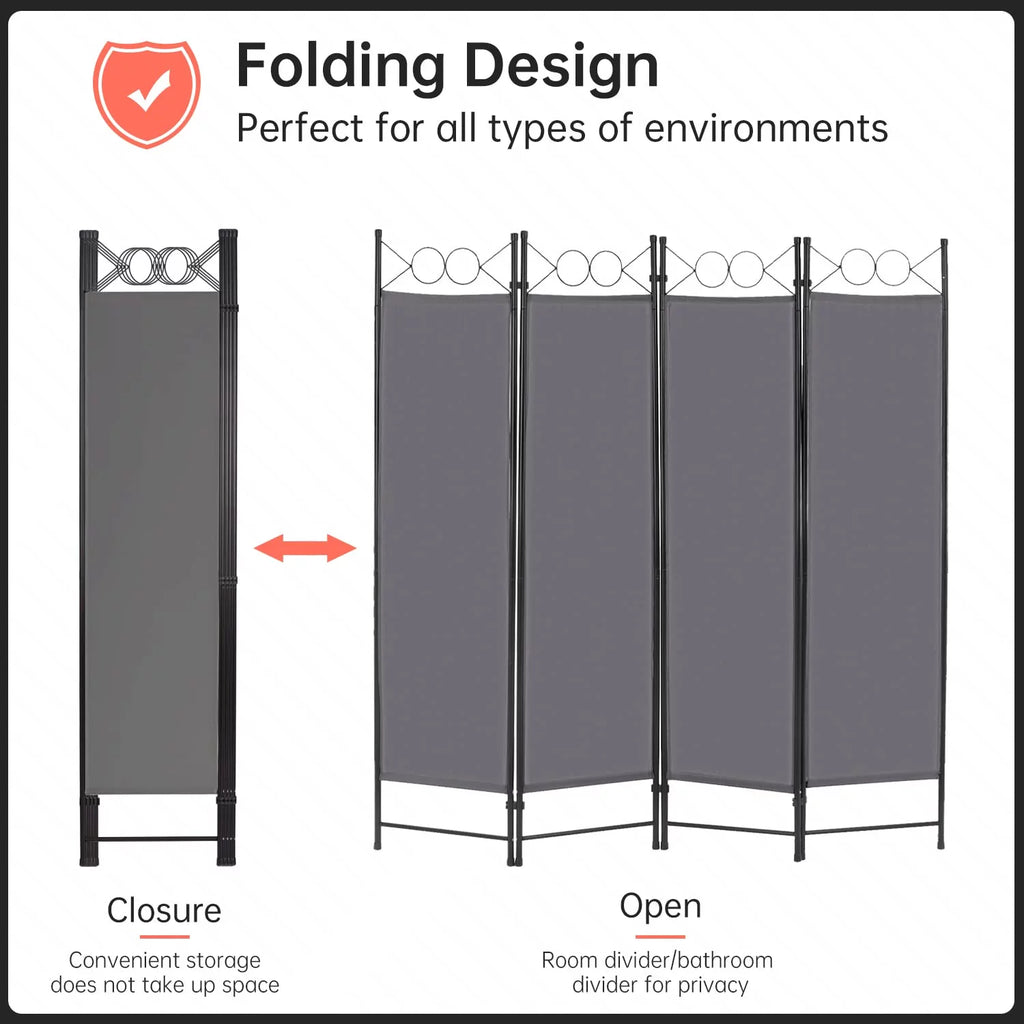 Folding Privacy Screen with 4 Panels Steel Frame Gray D46004