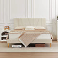 King Size Beige Fabric Upholstered Platform Bed Frame V762