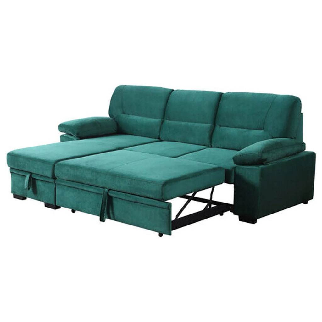 Green Reversible Sleeper Sectional Sofa U410756
