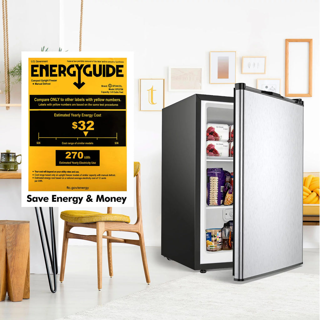 3 cu.ft. Compact Upright Freezer with Stainless Steel Door B3898