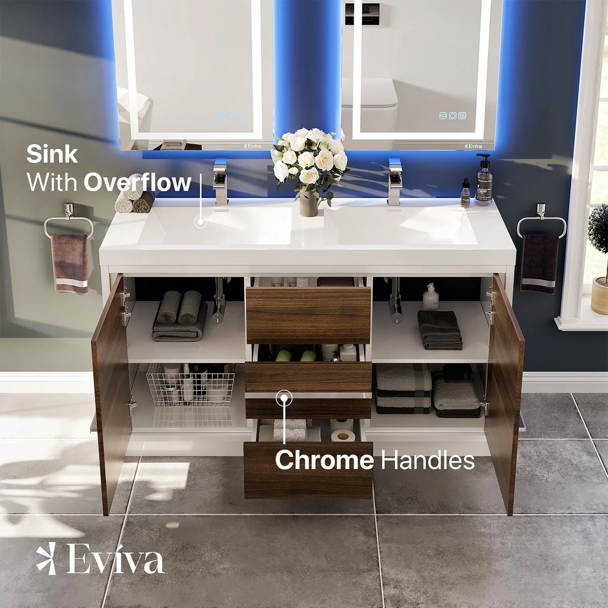 60 in. Gray Oak and White Bathroom Vanity with Double Acrylic Countertop I199113