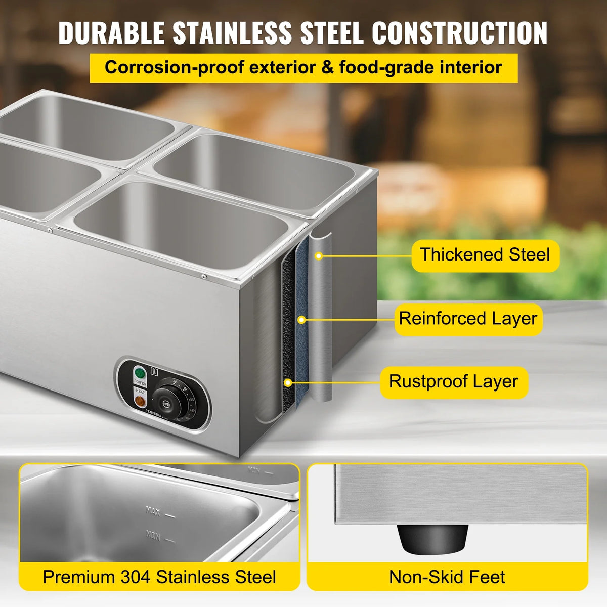 110V 4-Pan Stainless Steel Commercial Food Warmer 24 Qt B329090
