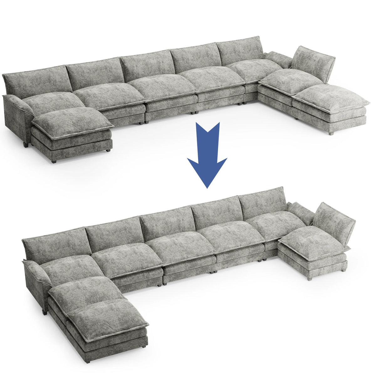 Oversized Modular Sectional Sofa with Ottomans O618