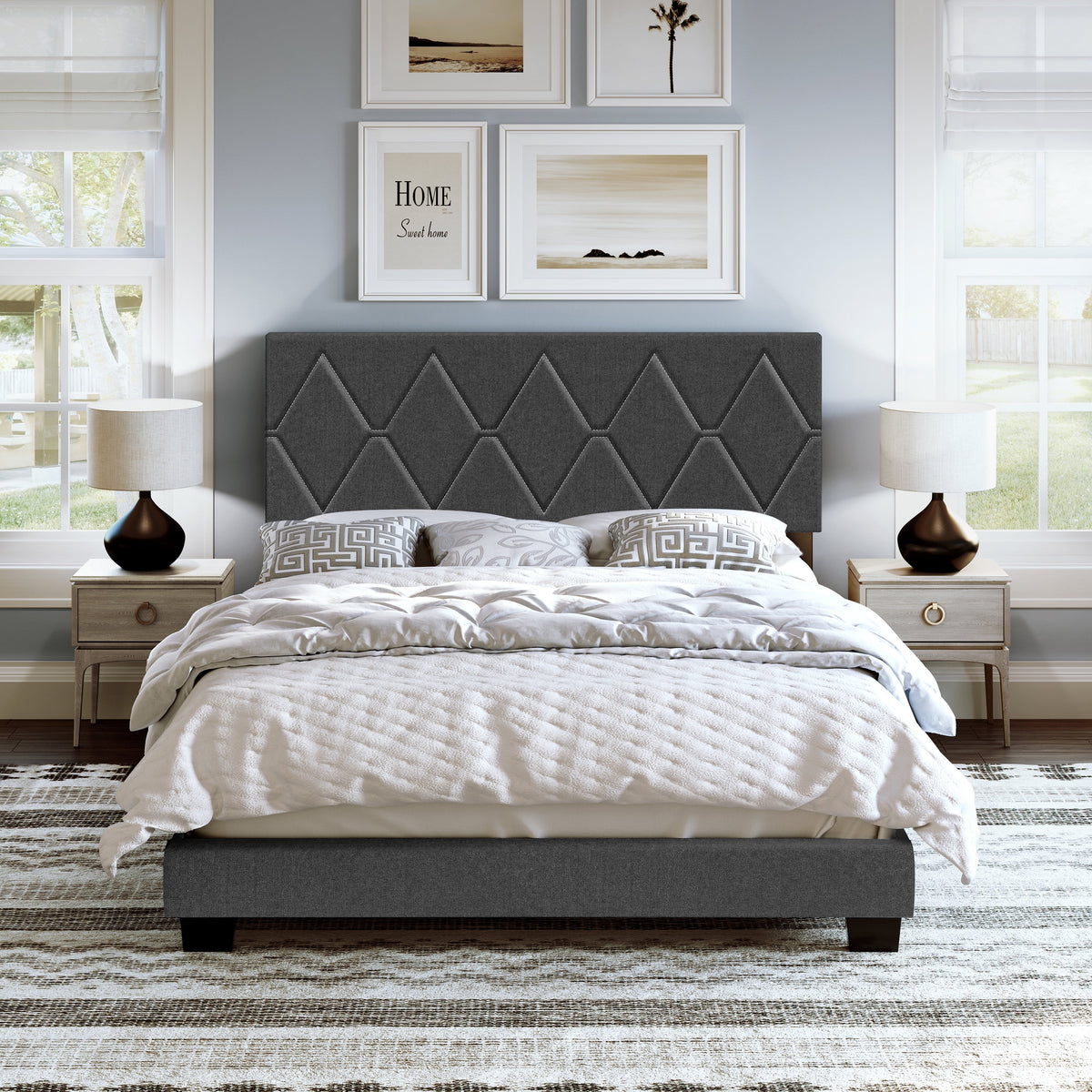 Queen Black Linen Platform Bed B882