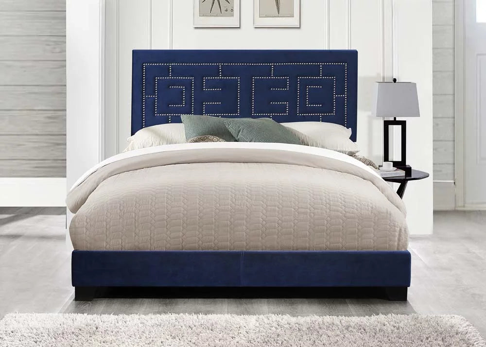 Eastern King Bed in Dark Blue Velvet N636487