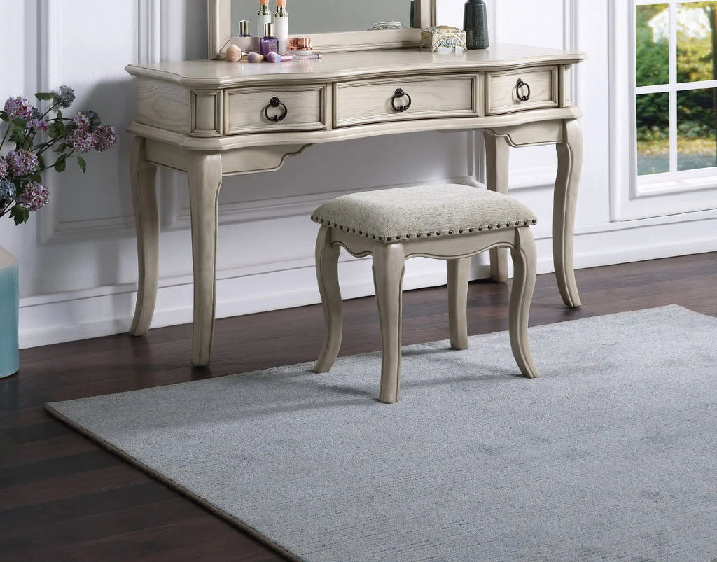 Antique White Vanity Set with Stool and Mirror B336549
