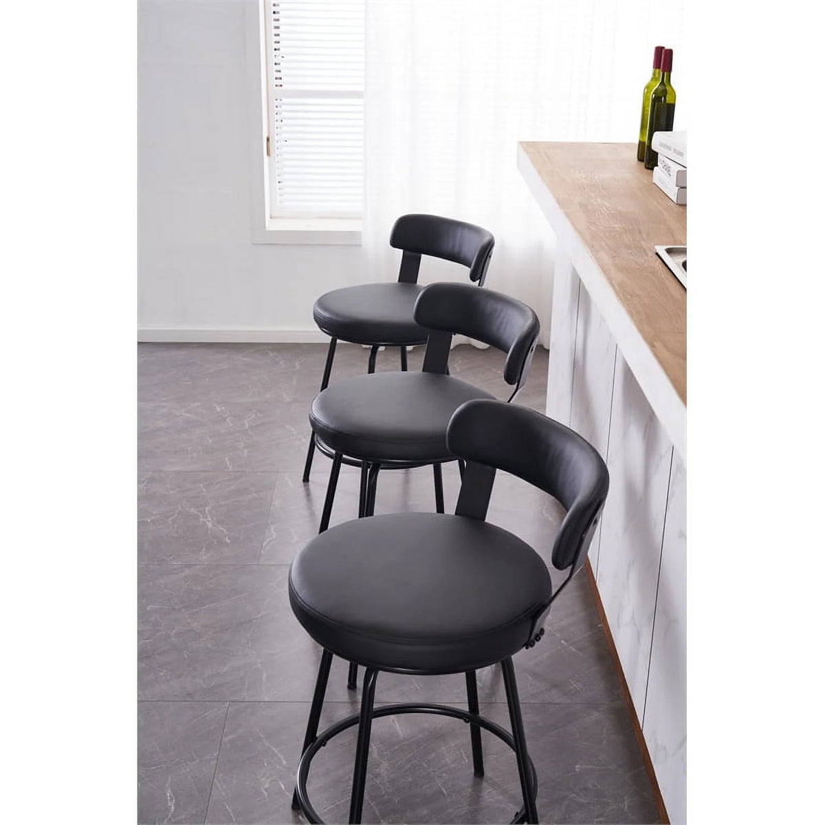 Black Faux Leather Swivel Counter Stool Set of 3 D89976
