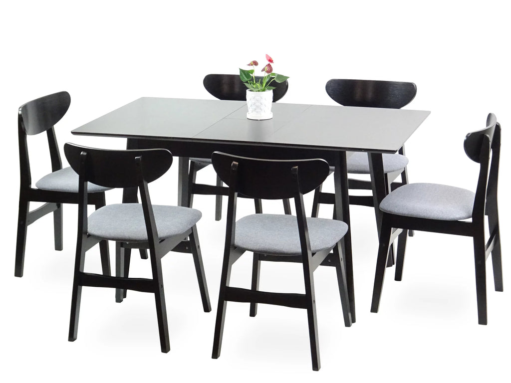Set of 6 Padded Seat Chairs and Extendable Dining Table H852790