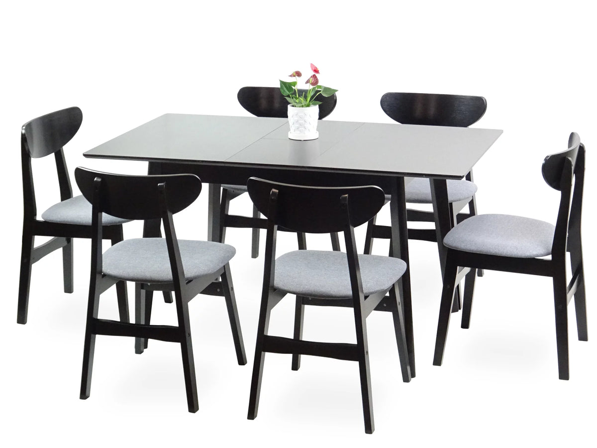 Set of 6 Padded Seat Chairs and Extendable Dining Table H852790
